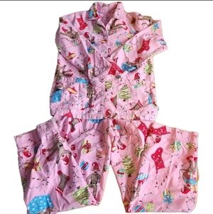 Nick and Nora Womens Sock Monkey Christmas Holiday Flannel 2 Piece Pajama Set S